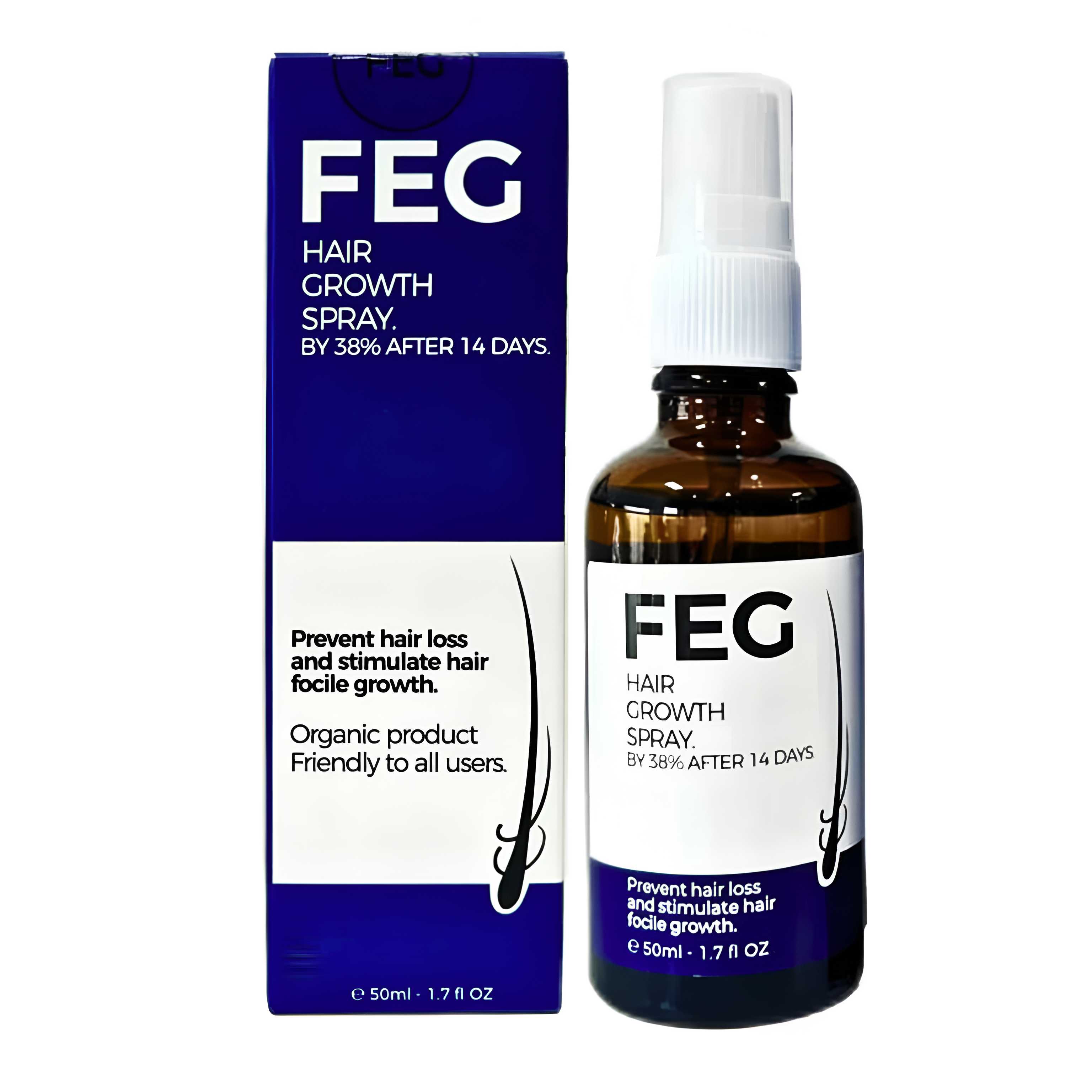 FEG PLUS - Hair & Beard Regrowth Spray – Anti Hair Loss Formula with Minoxidil, Redensyl & Natural Extracts (50ml) Export Quality