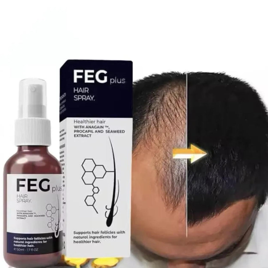 FEG PLUS - Hair & Beard Regrowth Spray – Anti Hair Loss Formula with Minoxidil, Redensyl & Natural Extracts (50ml) Export Quality