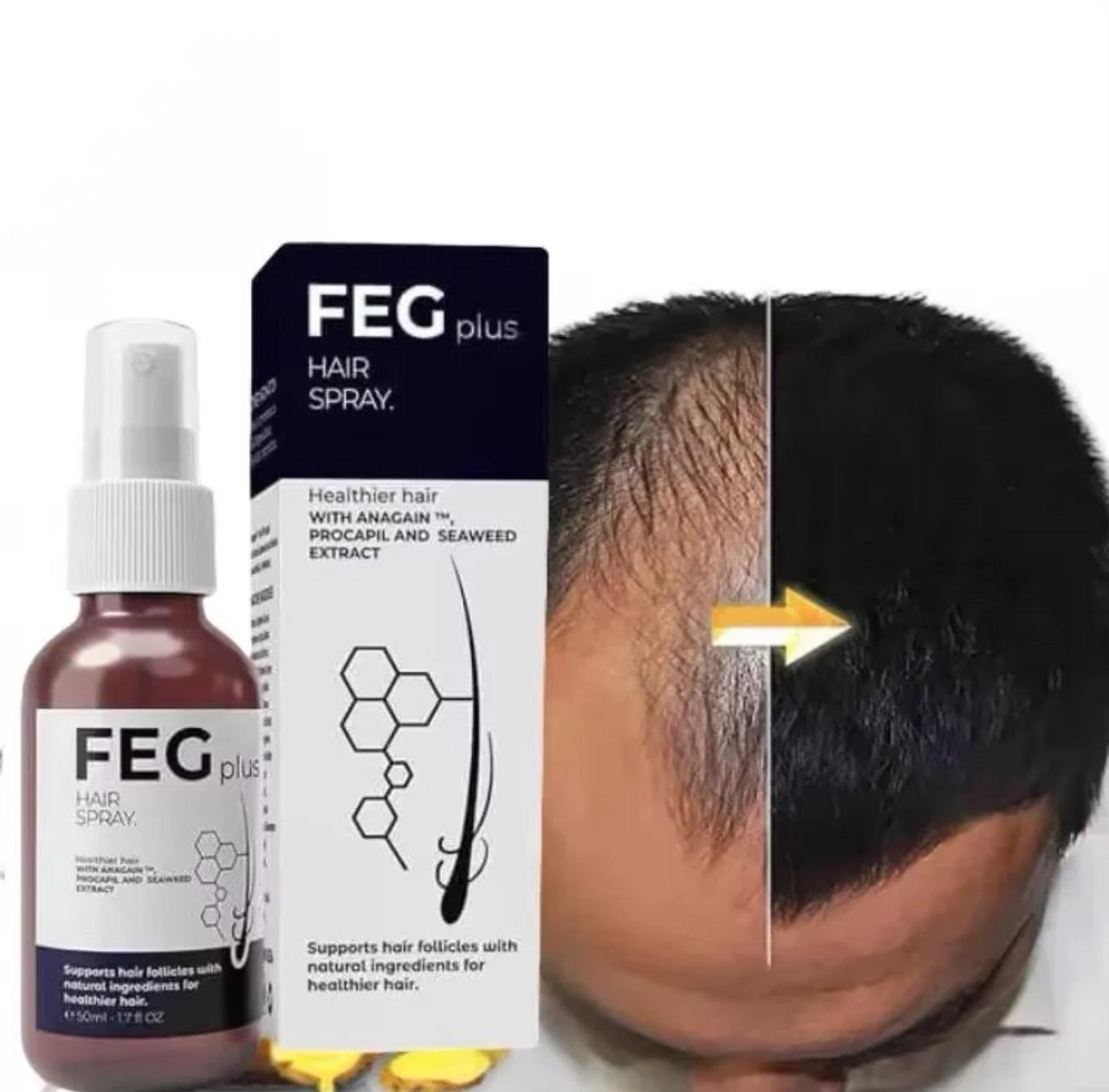 FEG PLUS - Hair & Beard Regrowth Spray – Anti Hair Loss Formula with Minoxidil, Redensyl & Natural Extracts (50ml) Export Quality